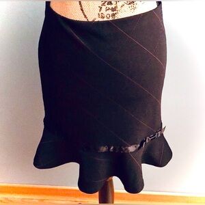 EXPRESS Black & Pink Ruffle Hem Skirt with Satin Trim, Small, EUC
